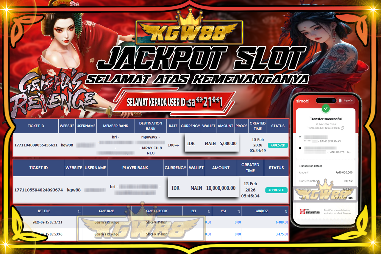 KGW88 JACKPOT Geisha's Revenge Rp 10.000.000,- LUNAS